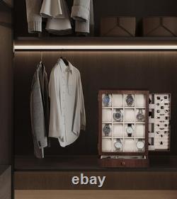 Elegant Wooden Watch Display Case with 18 Compartments and Two Drawers for Men