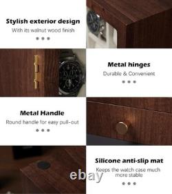 Elegant Wooden Watch Display Case with 18 Compartments and Two Drawers for Men