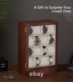 Elegant Wooden Watch Display Case with 18 Compartments and Two Drawers for Men