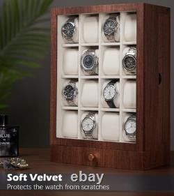 Elegant Wooden Watch Display Case with 18 Compartments and Two Drawers for Men