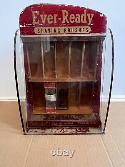 Ever-Ready Shaving Brushes Glass & Wood Countertop Display Case USA 1930s