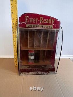 Ever-Ready Shaving Brushes Glass & Wood Countertop Display Case USA 1930s