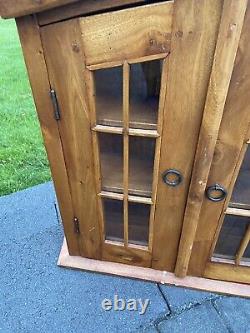 Farmhouse Wood Curio Cabinet Tabletop Wall Mounted Glass Display Case 22