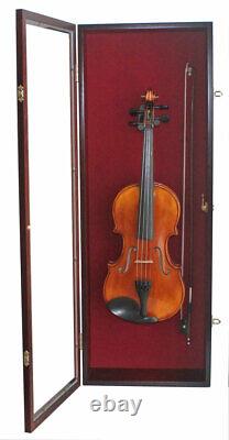 Fiddle / Violin Display Case Stand Wall Shadow Box Holder Wood Cabinet