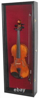Fiddle / Violin Display Case Stand Wall Shadow Box Holder Wood Cabinet-Black