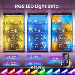 Figure Display Case 4 Tier RGB LED Light Action Minifigures Shelf Glass Cabinet