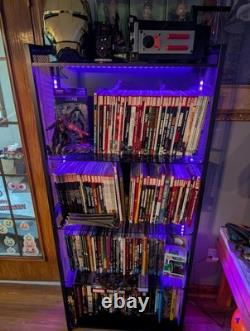 Figure Display Case 4 Tier RGB LED Light Action Minifigures Shelf Glass Cabinet