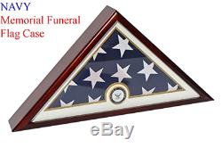 Flag Display Case Box Military Funeral Burial Veteran Memorial Glass Wood NAVY