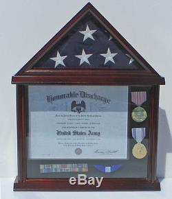 Flag Display Case Military Shadow box for 3'X5' U. S. A Flag, Solid Wood FC11V-MA