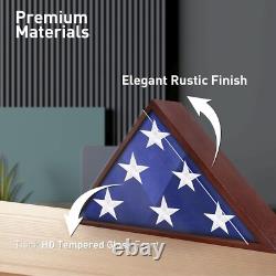 Flag Display Case Wood Wall Tabletop Mount Veterans Military Patriotic