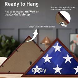 Flag Display Case Wood Wall Tabletop Mount Veterans Military Patriotic