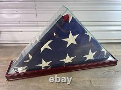 Flag Display Case for American Veteran Burial Flag Clear Glass Top With Wood Base