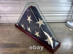 Flag Display Case for American Veteran Burial Flag Clear Glass Top With Wood Base