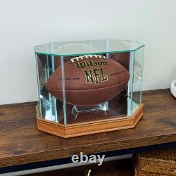 Football Display Case Walnut Wood & Glass NFL Mirror Ball Holder USA Rack Frame
