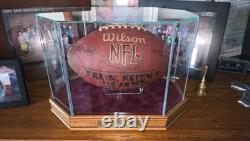 Football Display Case Walnut Wood & Glass NFL Mirror Ball Holder USA Rack Frame