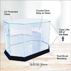 Football Display Case Walnut Wood & Glass NFL Mirror Ball Holder USA Rack Frame