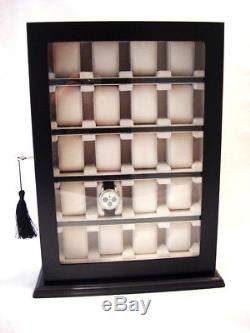 For 20 Large Wrist Watches Watch Cabinet Black Wood Display Storage Case Box
