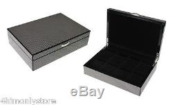 For 8 Large Wrist Watches Jewellery Carbon Fibre Wood Display Storage Case Box