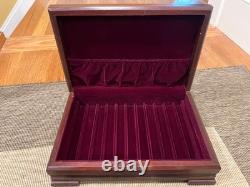 Fountain pen display case, heavy wood with velvet lining, 23-pen capacity
