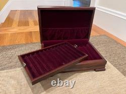 Fountain pen display case, heavy wood with velvet lining, 23-pen capacity