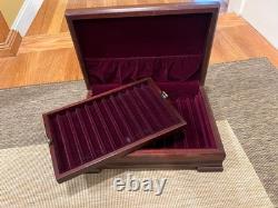 Fountain pen display case, heavy wood with velvet lining, 23-pen capacity