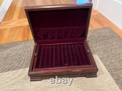 Fountain pen display case, heavy wood with velvet lining, 23-pen capacity