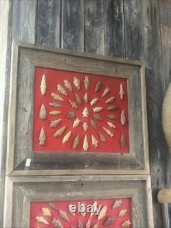Framed Stone Arrowhead Projectile Point Collection Rustic Wood Display Case