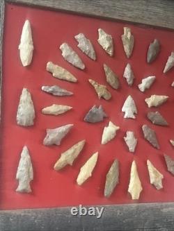 Framed Stone Arrowhead Projectile Point Collection Rustic Wood Display Case Framed Stone Arrowhead Projectile Point Collection Rustic Wood Display Case