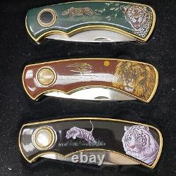 Franklin Mint Collector Knives Big Cat Knife Set of 6 Wood Display Case
