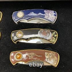 Franklin Mint Collector Knives Big Cat Knife Set of 6 Wood Display Case