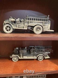 Franklin Mint Pewter Fire Engines of the World with wood display case 88 FM
