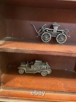 Franklin Mint Pewter Fire Engines of the World with wood display case 88 FM