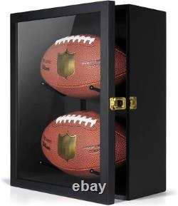 Full-Size Football Display Case with Locks Wall Mount Shadow Box Black