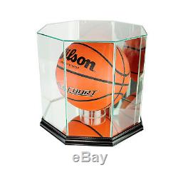 Glass Octagon Full Size Basketball Display Case With Black Wood