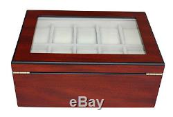 Gents Luxury Watch & Jewellery Wooden Glass Display Storage Cherry Wood Case Box