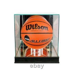 Glass Basketball Display Case Black Wood Base UV Protection Basketball Showcase