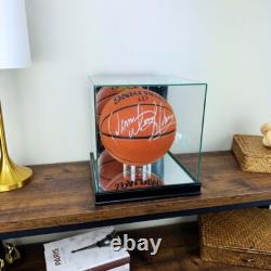 Glass Basketball Display Case Black Wood Base UV Protection Basketball Showcase
