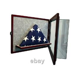 Glass Cabinet Flag Display Case for 5' x 3' Flag Real Glass, Real Wood