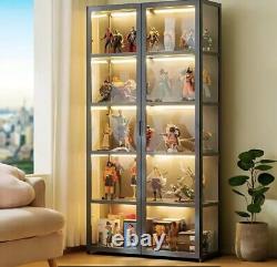 Glass Display Cabinet Closet Book Shelf 5 Shelves 2 Doors Storage Case For Curio