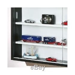 Glass Display Cabinet Wall Furniture Wood Shelves Collectibles Storage Case Door