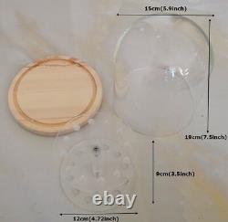 Glass Dome Display Case W+ Acrylic 2 Shelves W+ Wood Base Porcelain Thimbles