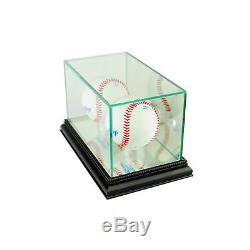 Glass Double Baseball Display Case Uv Protection Black Wood And Mirror Back