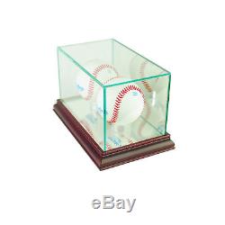 Glass Double Baseball Display Case Uv Protection Cherry Wood