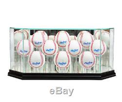 Glass Octagon 10 Baseball Display Case UV Protection Black Wood