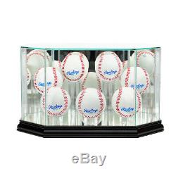 Glass Octagon 7 Baseball Display Case Uv Protection Black Wood And Mirror