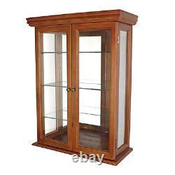 Glass Wood Hanging Display Case Curio Mirror Collectibles Cabinet Den Livingroom