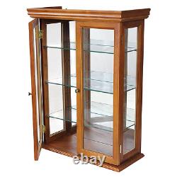 Glass Wood Hanging Display Case Curio Mirror Collectibles Cabinet Den Livingroom