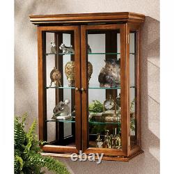 Glass Wood Hanging Display Case Curio Mirror Collectibles Cabinet Den Livingroom