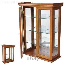 Glass Wood Hanging Display Case Curio Mirror Collectibles Cabinet Den Livingroom