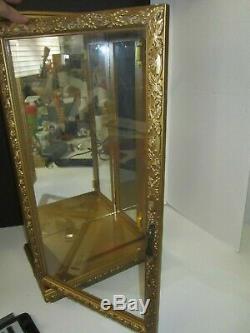 Gold Wood Glass And Mirror Display Case 21 1/2 Tall